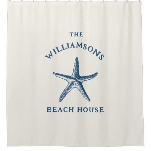 Aangepaste Blue Coastal Starfish Beach House Douchegordijn (Voorkant)