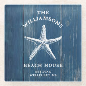 Aangepaste Blue Coastal Starfish Beach House Glazen Onderzetter (Voorkant)
