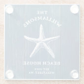 Aangepaste Blue Coastal Starfish Beach House Glazen Onderzetter (Achterkant)