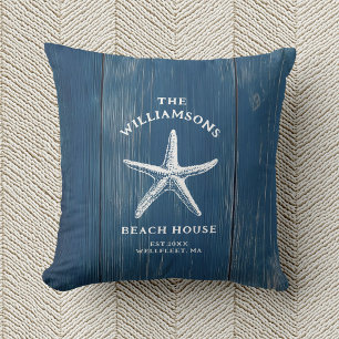 Aangepaste Blue Coastal Starfish Beach House Kussen