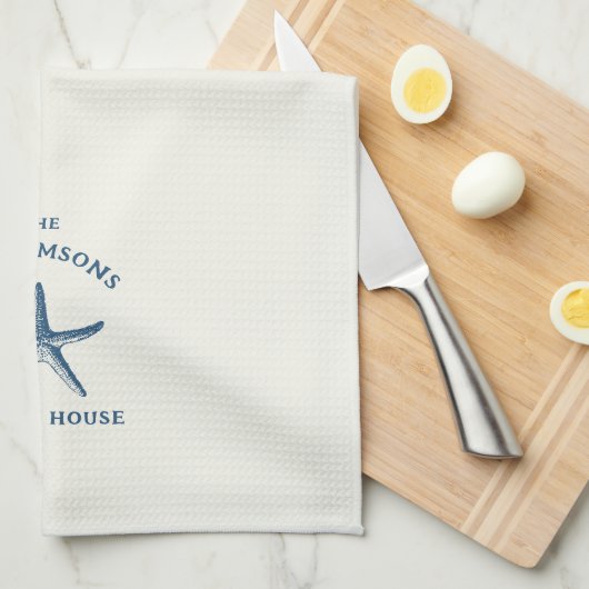 Aangepaste Blue Coastal Starfish Beach House Theedoek (Quarter Fold)