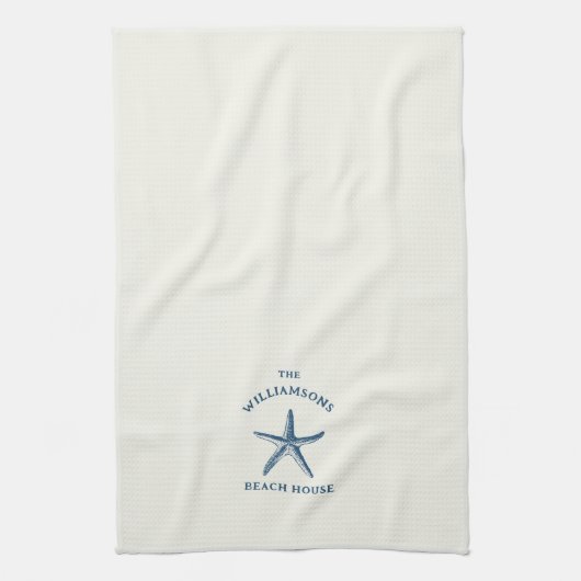 Aangepaste Blue Coastal Starfish Beach House Theedoek (Verticaal)