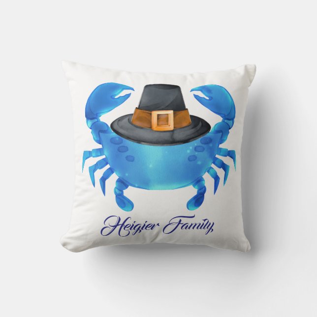 Aangepaste Blue Crab Coastal Thanksgiving Kussen (Voorkant)