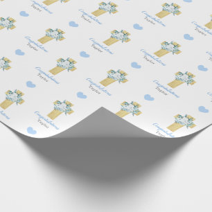 Aangepaste Blue Cross Boy Baptisme Communie Cadeaupapier
