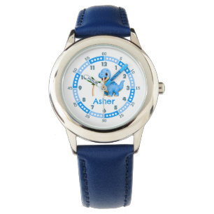 Aangepaste Blue Dinosaur Leer om de Tijd Kinder ve Horloge