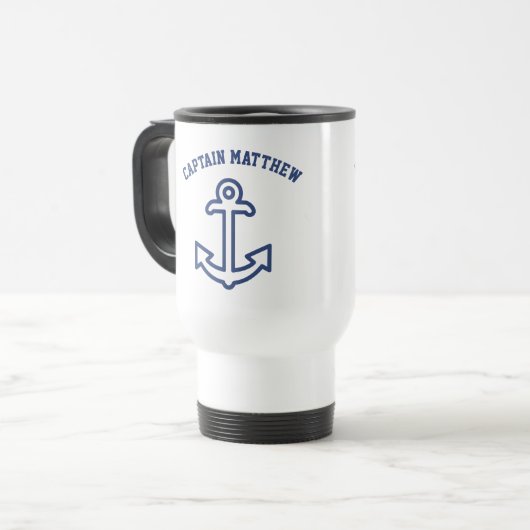 Aangepaste Blue- en White Boat Anchor Travel Mug Reisbeker (Voorkant links)