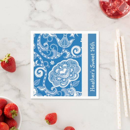 Aangepaste Blue Floral Party Napkins Servetten (Insitu)