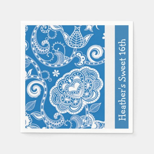 Aangepaste Blue Floral Party Napkins Servetten (Voorkant)