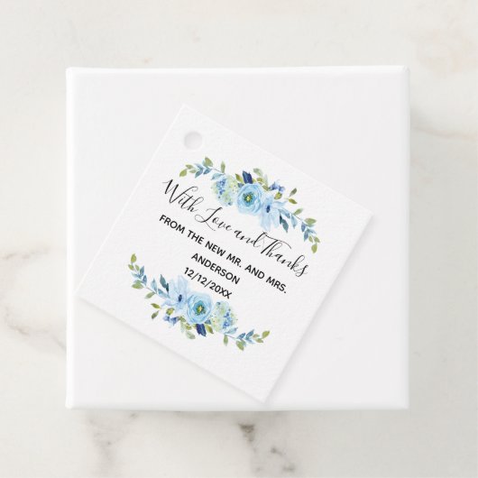 Aangepaste Blue Floral Wedding Bedankjes Labels (In situ)