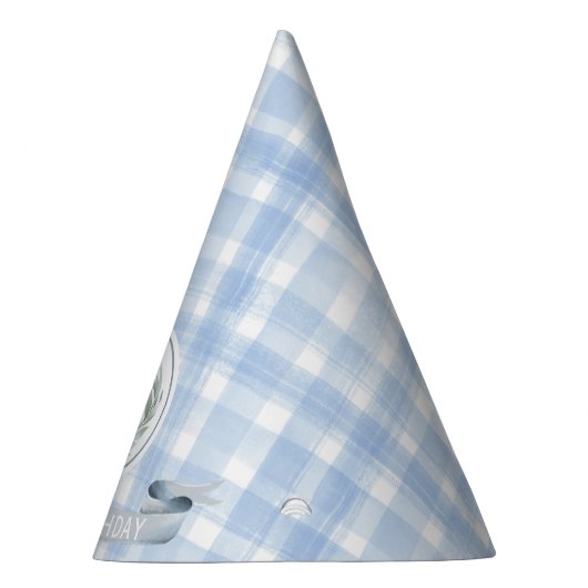 Aangepaste Blue Gingham Laurel Crest Feesthoedjes (Rechts)