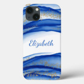 Aangepaste Blue Gold White Ink Swirl Waterverf Case-Mate iPhone Case (Achterkant)