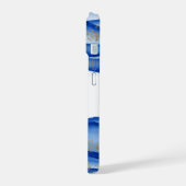 Aangepaste Blue Gold White Ink Swirl Waterverf iPhone 15 Case (Linkerkant)