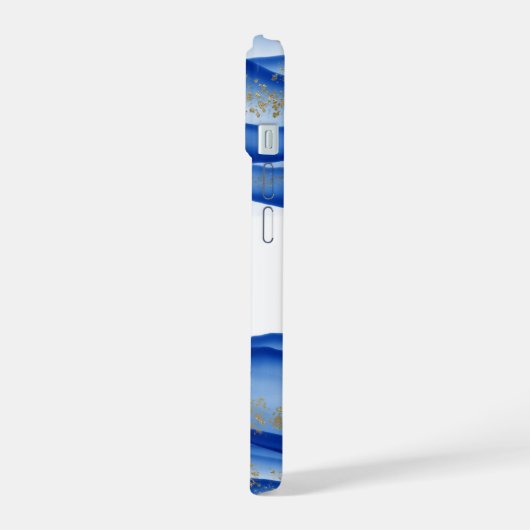 Aangepaste Blue Gold White Ink Swirl Waterverf iPhone 15 Case (Linkerkant)