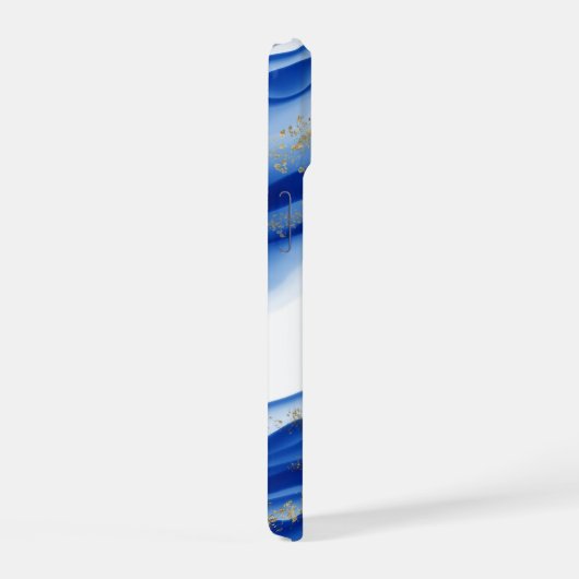 Aangepaste Blue Gold White Ink Swirl Waterverf iPhone 15 Case (Rechterkant)