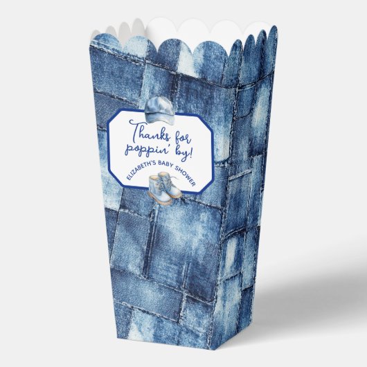 Aangepaste Blue Jean Baby Denim Themd Popcorn Bedankdoosjes (Achterkant)