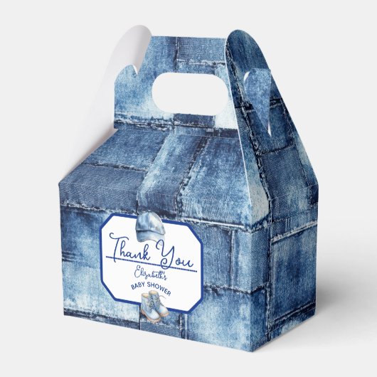 Aangepaste Blue Jean Baby Denim Theme Baby shower Bedankdoosjes (Voorkant Zijde)