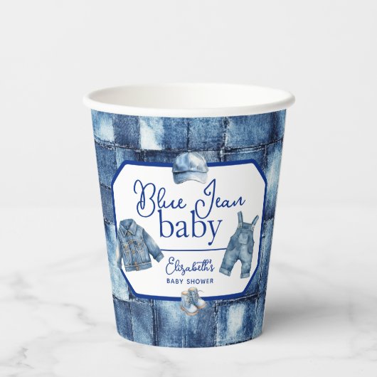 Aangepaste Blue Jean Baby Denim Theme Baby shower Papieren Bekers (Achterkant)