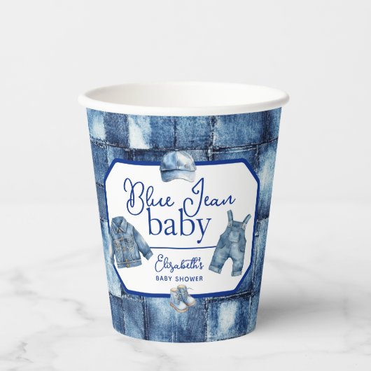 Aangepaste Blue Jean Baby Denim Theme Baby shower Papieren Bekers (Voorkant)