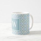 Aangepaste Blue Medallion Monogrammed Coffee-Mok Koffiemok (Voorkant rechts)