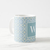 Aangepaste Blue Medallion Monogrammed Coffee-Mok Koffiemok (Voorkant links)