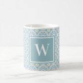 Aangepaste Blue Medallion Monogrammed Coffee-Mok Koffiemok (Center)
