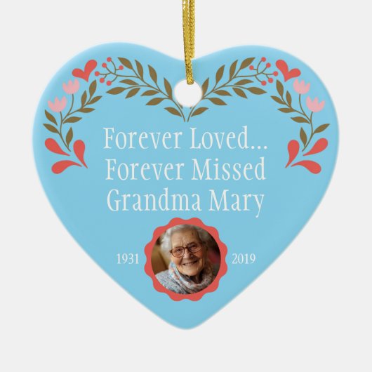 Aangepaste Blue Memorial Kerst Ornament met Foto (Voorkant)
