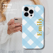 Aangepaste Blue Modern Check iPhone Case