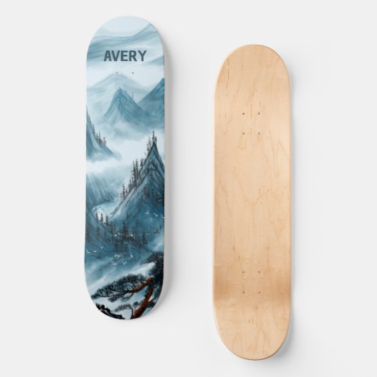 Aangepaste Blue Rolling Mountains Landscape Natuur Persoonlijk Skateboard (Voorkant)