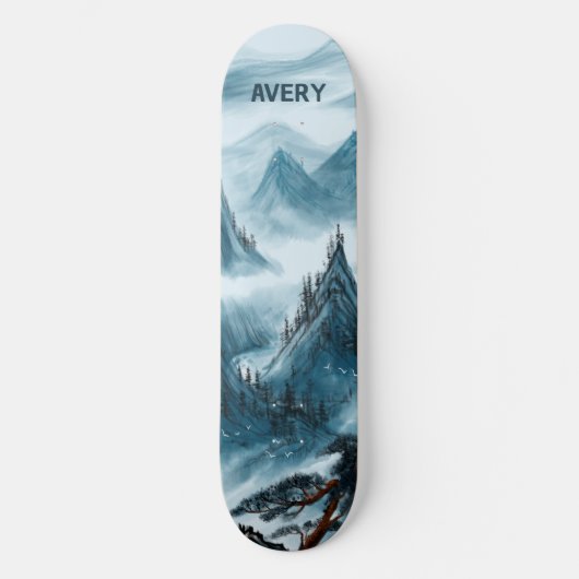 Aangepaste Blue Rolling Mountains Landscape Natuur Persoonlijk Skateboard (Voorkant)