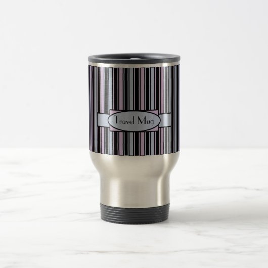 Aangepaste Blue Roze Stripe Travel Mug Reisbeker (Center)