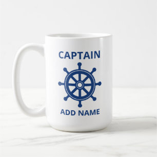 Aangepaste Blue Ship Wheel Kapitein Naam toevoegen Koffiemok