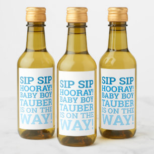 Aangepaste Blue Sip Hooray Baby Boy Shower Wijn Etiket