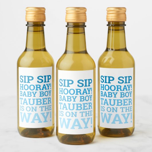 Aangepaste Blue Sip Hooray Baby Boy Shower Wijn Etiket (Flessen)