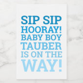 Aangepaste Blue Sip Hooray Baby Boy Shower Wijn Etiket (Enkel label)