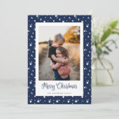 Aangepaste Blue Stars-foto Merry-kerstkaarten Feestdagenkaart (Staand voorkant)