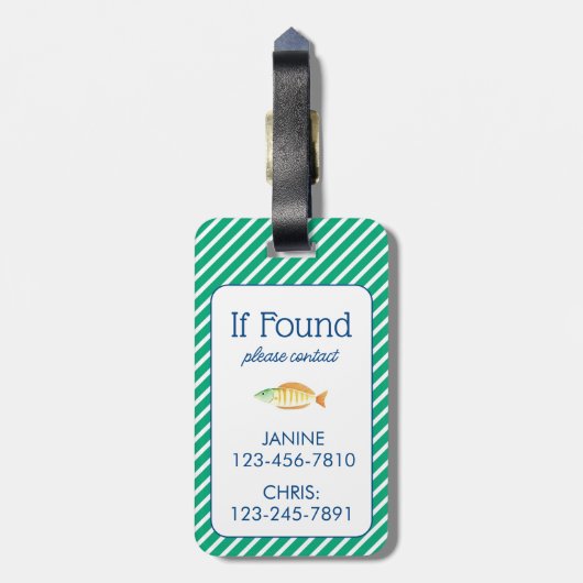 Aangepaste Blue Waterverf Wave Initiaal Bagagelabel (Achterkant verticaal)