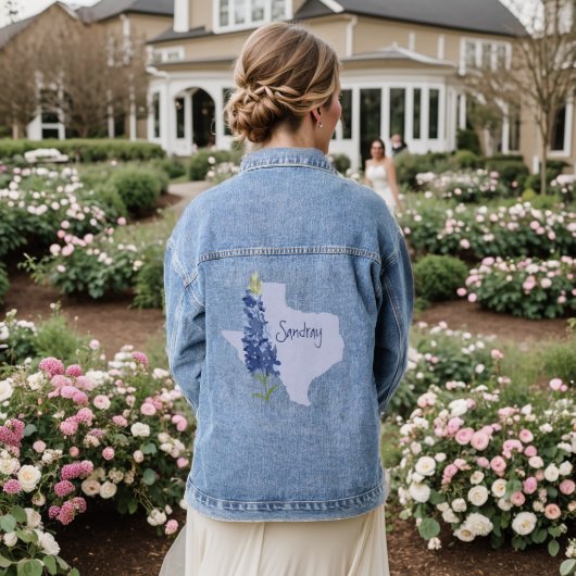 Aangepaste Bluebonnet Texas Denim Jacket (Huwelijk Achterkant)