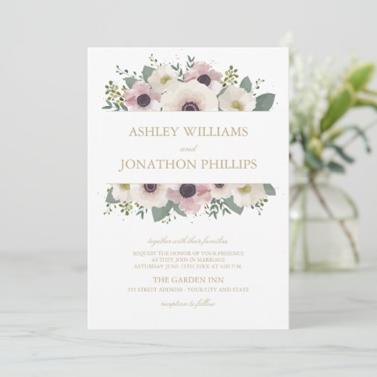 Aangepaste Blush Anemone Boeket Bruiloft Uitnodigi Kaart (Staand voorkant)