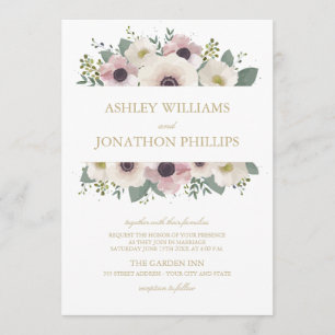 Aangepaste Blush Anemone Boeket Bruiloft Uitnodigi Kaart