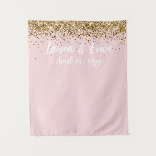 Aangepaste Blush Goud & Witte Trouwfoto Booth Prop Wandkleed (Voorkant)