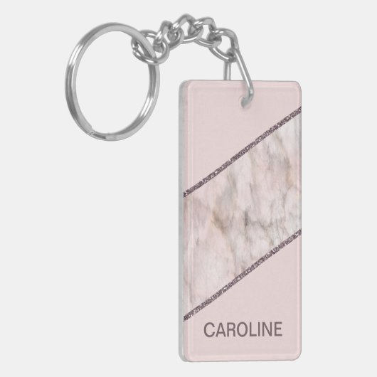 Aangepaste Blush Mauve Roze Glitter Stripes Patroo Sleutelhanger (Voorkant Links)