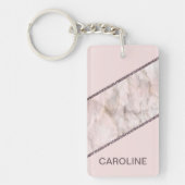 Aangepaste Blush Mauve Roze Glitter Stripes Patroo Sleutelhanger (Voorkant)