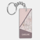 Aangepaste Blush Mauve Roze Glitter Stripes Patroo Sleutelhanger (Voorkant Links)