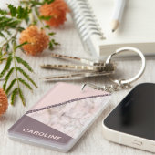 Aangepaste Blush Mauve Roze Glitter Stripes Patroo Sleutelhanger (Voorkant Rechts)