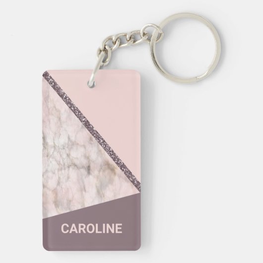 Aangepaste Blush Mauve Roze Glitter Stripes Patroo Sleutelhanger (achterkant)