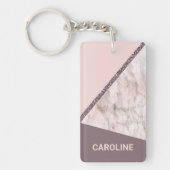 Aangepaste Blush Mauve Roze Glitter Stripes Patroo Sleutelhanger (Voorkant)