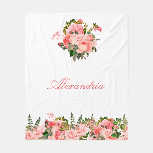 Aangepaste Blush Pink Floral Bouquet Fleece Deken (Voorkant)