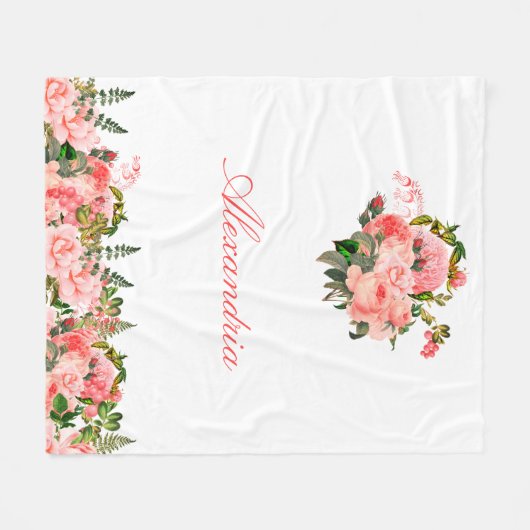 Aangepaste Blush Pink Floral Bouquet Fleece Deken (Voorkant (Horizontaal))