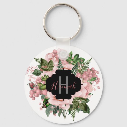 Aangepaste Blush Pink Floral Bouquet Sleutelhanger (Voorkant)