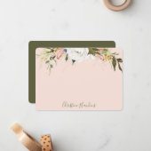 Aangepaste Blush Pink Floral Waterverf Blooms Notitiekaartje (Voorkant / Achterkant in situ)